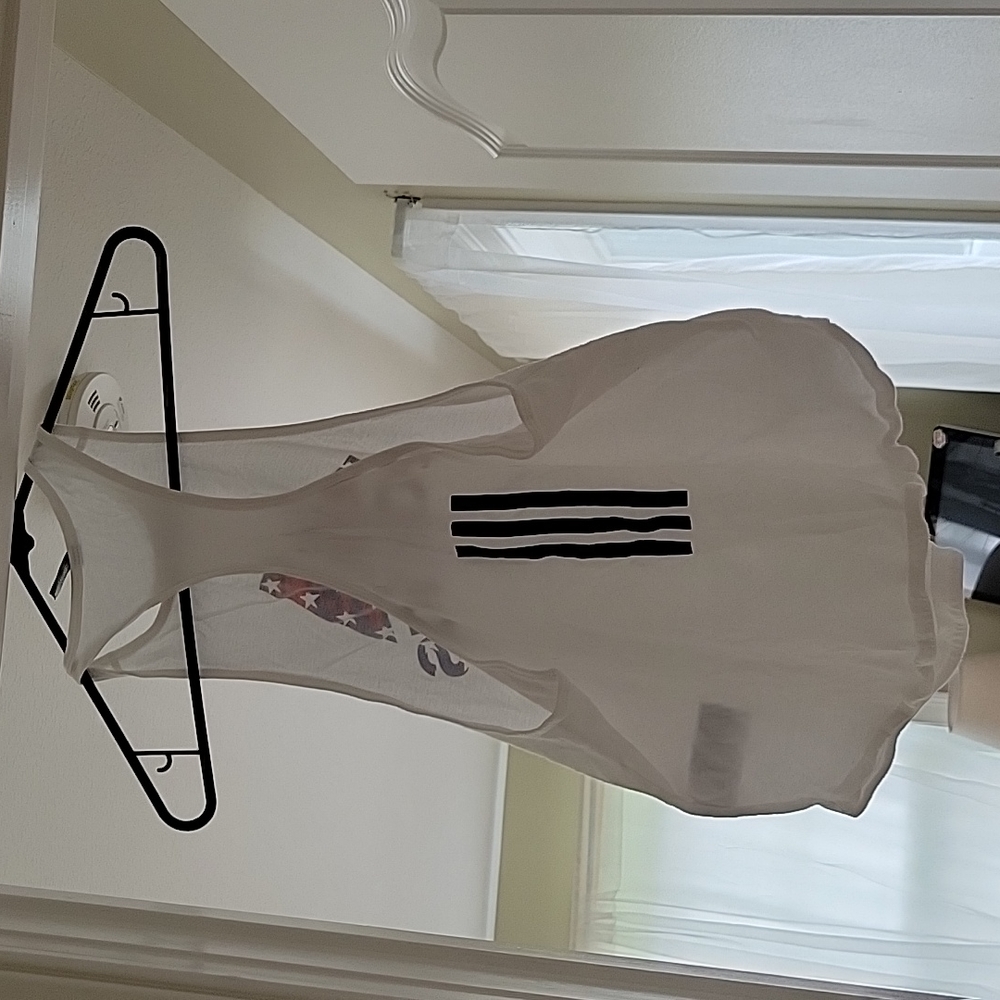 Adidas White Racerback Tank S Logo Workout Top Athletic USA Graphic - Picture 2 of 4